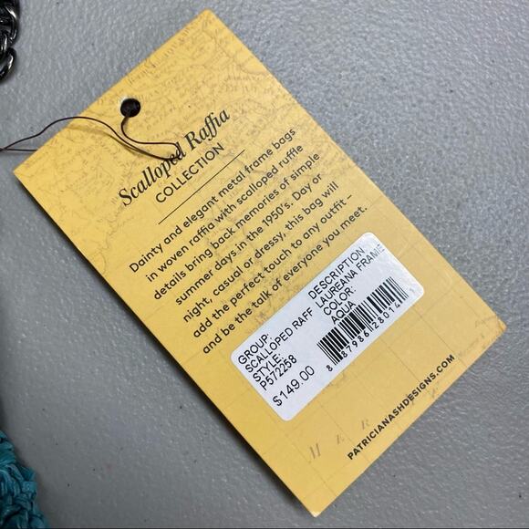 Patricia Nash Purse Scalloped Raffia Laureana Frame Kiss Lock Closure Mint Green - Picture 4 of 5